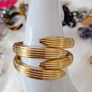 Textured Gold Tone Clamper Style Bracelet